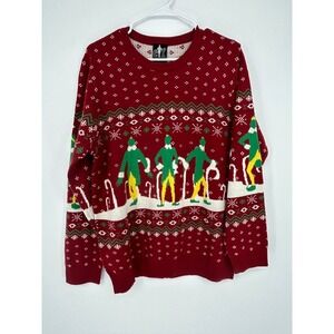 ELF Movie Buddy the Elf Christmas Sweater Men's L Red Fair Isle Ugly Holiday
